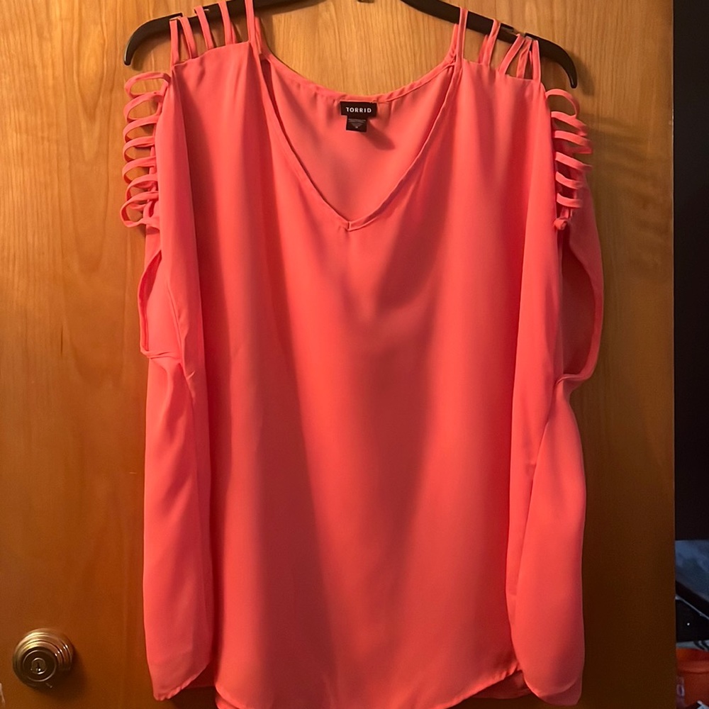 Torrid coral cut-out shoulder blouse